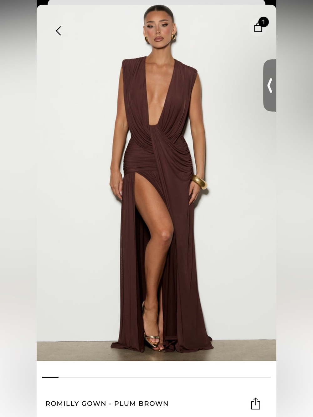 Deep V Brown Grecian High-Slit Maxi Dress